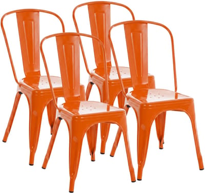 CLP Set van 4 Stapelstoelen Benedikt - Horecastoel met Rugleuning - Stapelbare Eetkamerstoel voor Keuken, Bistro en Café - Metaal - oranje