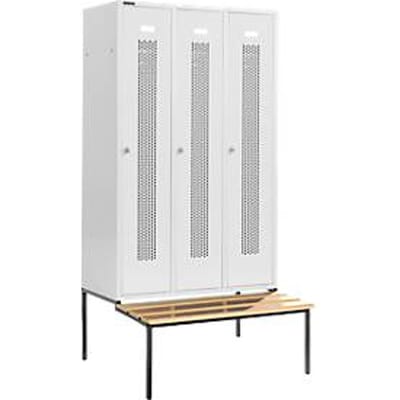 Schäfer Shop Select Kledinglocker, met zitbank, 3 compartimenten, 400 mm, draaigrendelslot, deur lichtgrijs