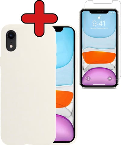 Hoesje - Met Screenprotector - Geschikt voor Apple iPhone XR - Sterk & Shockproof - Telefoon Hoes - Back Cover - Siliconen Case - Telefoonhoes - Wit