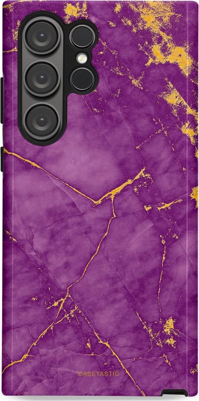 Casetastic hoesje geschikt voor Samsung Galaxy S23 Ultra - Dubbellaagse bescherming - Paarse Marmer - Fashion Case - Lavendel Goud
