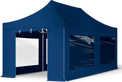 3x6 m Easy Up partytent Vouwpaviljoen met zijwanden (4 panorama), PROFESSIONAL alu 40mm, blauw