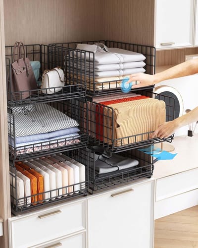 Kast Organizer kledingkast, opbergsysteem, kledingkast, voor garderobe, keuken, woonkamer, waskeuken (zwart, 6 stuks)