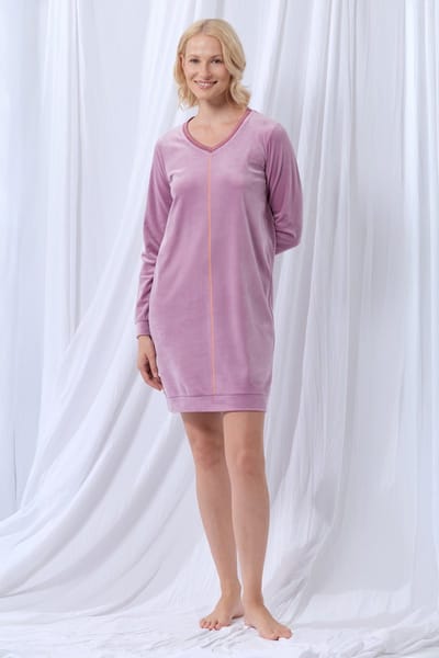Lords & Lilies slaapkleed dames velours - warm lila - 252-51-TDA-V/351 - maat XL