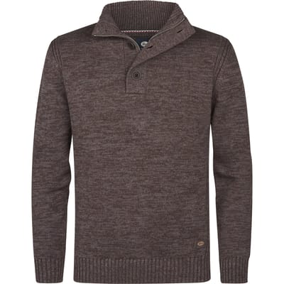 Petrol Industries Heren Trui - Gebreide Trui - Regular Fit - Opstaande Kraag - Katoen - Truien - Pullover - Bruin - Maat S