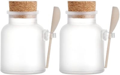 QTTVBTNA 2 stuks Luchtdichte Kruidenpotjes – 500 ml – Met Kurkdeksel en Lepel – Voorraad potje – Voor Kruiden, Zout, Specerijen en Badzout