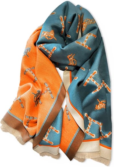 Winter Sjaal van Kasjmier voor Dames met Retro Paardenpatroon en Franje - Warme Pashmina Sjaals voor Koude Dagen, Zachte Lange Wikkels