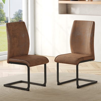 Eetkamerstoelen - Set van 2 - bruin - PU leren stoel - Moderne keukenstoel - Stoel met metalen poten - Ergonomische eetkamerstoel - Comfortabele stoel voor woonkamer en eetruimte - Gestoffeerde stoel - stijlvol design
