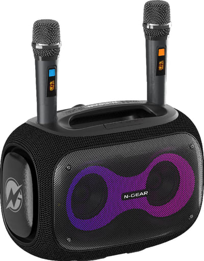 N-GEAR NRG600 - Bluetooth Speaker - Partybox met Verlichting + 2 Microfoons - IPX5 Waterdicht - Zwart