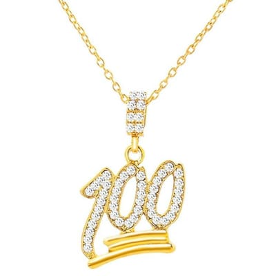 100 Emoji Ketting met Hanger - Goud Kleurig met Diamantjes (Zirkonia) - Kettingen Heren Dames Jongens Meisjes - Papa Cadeau Voor Mannen - Vaderdag