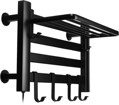 Verwarmd Handdoekenrek - Handdoekwarmer Badkamer - Handdoeken Drogen - Met Bovenste Plank - 55 x 35 x 28 cm - Zwart