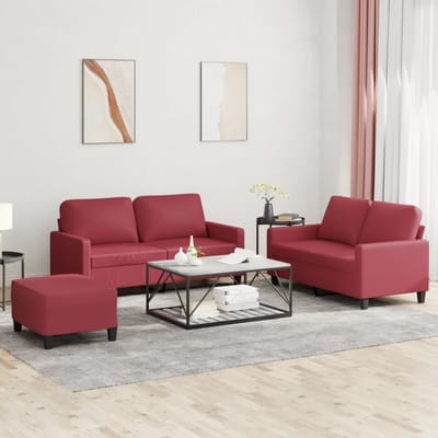 vidaXL - 3-delige - Loungeset - met - kussens - kunstleer - wijnrood