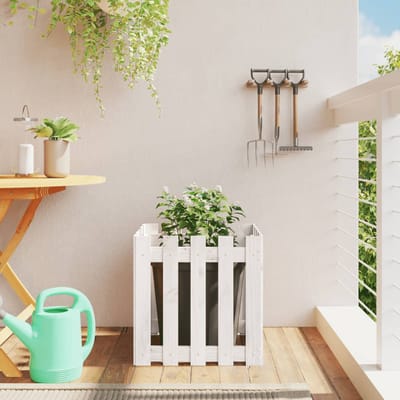 vidaXL - Plantenbak - met - hekontwerp - 50x50x50 - cm - massief - grenenhout - wit