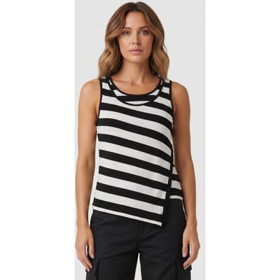 Brooks Brothers Slim Fit Striped Cotton Jersey Tank Top With Logo Embroidery Maat: XS | Mouwloze Tops Outlet | Dames | Zwart