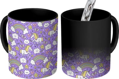 Magische Mok - Foto op Warmte Mokken - Koffiemok - Unicorn - Patroon - Regenboog - Kind - Magic Mok - Beker - 350 ML - Theemok