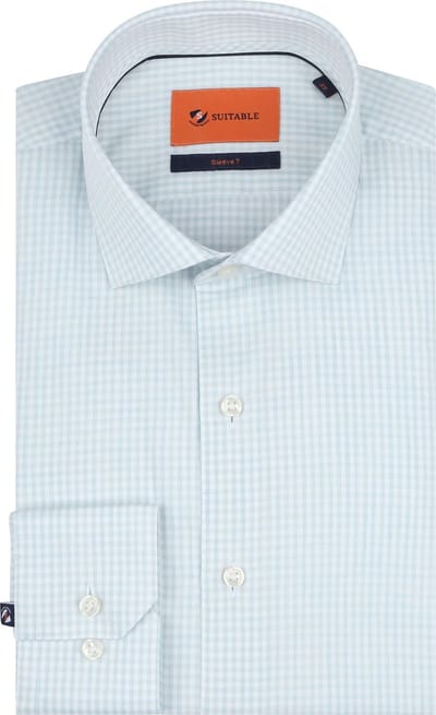 Suitable Overhemd Extra Lange Mouwen Twill Ruit Lichtgroen - Maat 40 - Heren - Overhemden Formeel