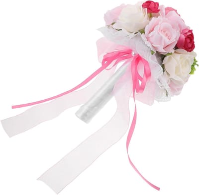 Bruidsboeket Kunstbloemen - Handgemaakt Boeket - Bruiloft Decoratie - Elegante Rozendesign - 22 cm Breed - Roze