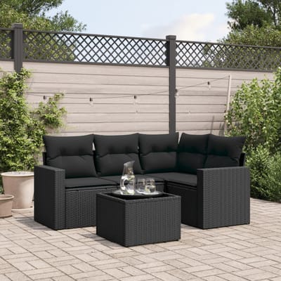 vidaXL - 5-delige - Loungeset - met - kussens - poly - rattan - zwart