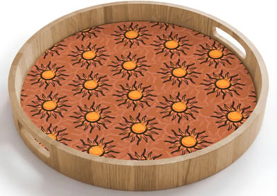 Dienblad rond 40x40 cm - Schootdienblad hout - Kust - Zonnig - Bruin - Oranje - Borrelplank rechthoek - Plateau houten dienbladen