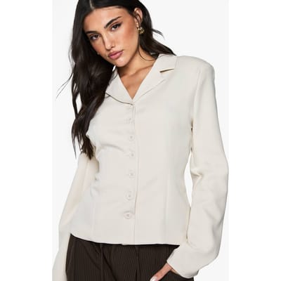 boohoo Dames Button Detail Fitted Cinched Blazer | Ecru | Maat: 42