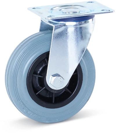 Grijs rubber zwenkwiel met topplaat - 125mm - 120kg - Streeploos