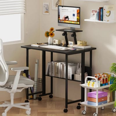 JHUBERS - Dailygoods Klein draagbaar opklapbaar bureau met wielen, 58×80×75cm opklapbaar bureau met opbergruimte, computerbureaus