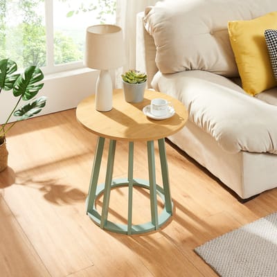 Bijzettafel Lensuu 48x48 cm rond eikenkleurig en pastellgroen [en.casa]