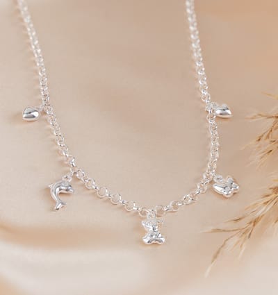 Zilveren Bedelketting met 5 bedeltjes - Zilver