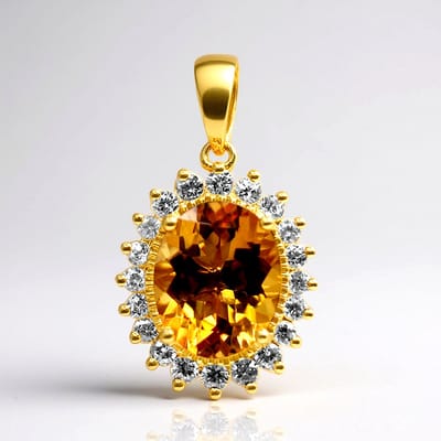 Cavill - Hanger 18K Goud Verguld - 925 Sterling Zilver - Cognac Skapoliet Ovaal 3,32ct - Rond Zirkonen 0,30ct - Exclusief Braziliaanse Edelsteen