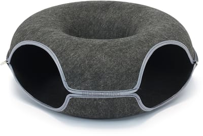 BioBedding - Luxe Kattenmand Cosy Donut – 2-in-1 Kattenhuis en Mand – Ø 50 cm – Grijs Vilt – Ritsbaar & Warm - 2 openingen