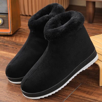 Winter Warme Katoenen Pantoffels Vrouwelijk Mannen Tas met Het Stel Thuis Dikke Zool Leren Veterschoenen Oude Mensen Antislip 36-37