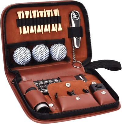 Golf Accessoiretas Van Leer - Golf Opbergtas Met Handgreep - Draagbare Golf Tool Bag Zonder Accessoires - Grote Opbergcase - Bruin