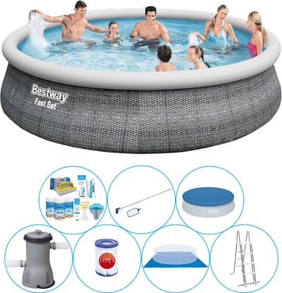 Fast Set Rattan Rond 457x107 cm - Zwembad Pakket
