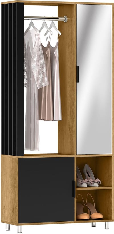 HOMCOM-Kledingkast-MDF-80x30x170cm-Natuurlijk hout