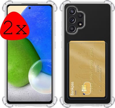 Hoesje 2 Stuks - Geschikt voor Samsung Galaxy A72 - Met Pashouder en Kaarthouder - Telefoon Hoes Shockproof - Siliconen Case - Back Cover - Shock Proof - Pasjes Houder - Transparant