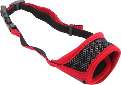Hondenmuilkorf Zacht - Comfortabele Mander - Veilig Gedrag - Ademend Water Drinkbaar - XS Omtrek 9-12cm - Rood Zwart