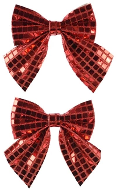 Decoris Kerstornamenten strikken - 2x - rode pailletten - 12 x 13 cm - kerstboomstrikjes - kerstboomversiering strikjes