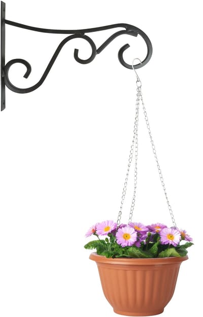 Hangpot + Muurhaak Trani - terracotta - D20 cm - kunststof - metaal - tuinaccessoires