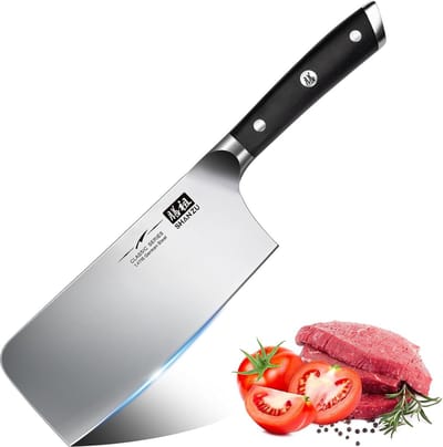 7-inch Koksmes Scherp Vleeshakmes Groentesnijder - Professioneel Japans Koolstofstaal Keukenhakmes met Pakkwood Houten Handvat