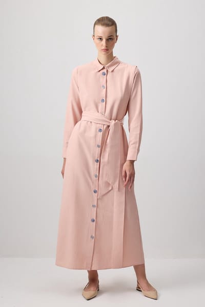 Touché Privé - Poplin blousejurk met ceintuur - Babyroze - Dames