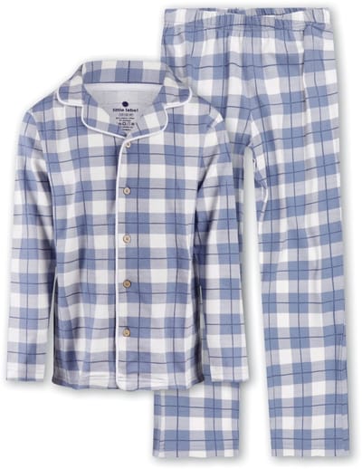 Little Label - klassieke jongens pyjama grote blauwe ruit 4Y/98-104 - Zachte BIO Katoen