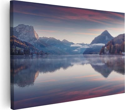 Artaza Canvas Schilderij Landschap - 30x20 cm - Klein - Wanddecoratie Bergen - Muurdecoratie Zonsondergang - Kamer Accessoires Natuur