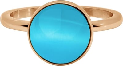 Quiges Stapelring Dames - Vulring - RVS Roségoudkleurig met Lichtblauwe Cateye - Maat 21 - Hoogte 2mm