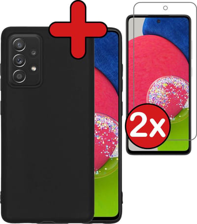 Hoesje - Met 2x Screenprotector - Geschikt voor Samsung Galaxy A52s 5G - Sterk & Shockproof - Telefoon Hoes - Back Cover - Siliconen Case - Telefoonhoes - Zwart