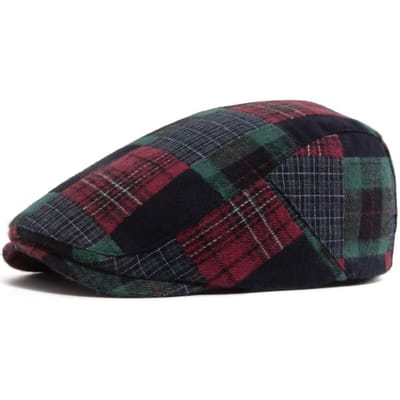 Mode Grote Ruit Patchwork Baret Retro Stijl Hip Hop Design Platte Pet Casual Stijl Nieuwspet Voor Lente Herfst black