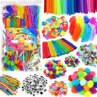 DIY-Knutselset Voor Jonge Kinderen – 1750-Delige Creatieve Doe-Het-Zelf Speelset – Pompons, Pijpenragers, Kralen, Glitters, Foamstickers – Ontwikkelt Fijne Motoriek, Hand-Oogcoördinatie En Probleemoplossend Vermogen