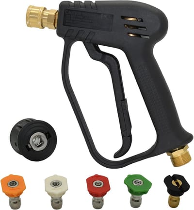 Hogedrukspuit Pistool, 5000PSI Hogedrukreiniger korte Pistool Greep met 5 Sproeiers, M22 14mm naar Snel Connector geschikt voor Karcher Slang Autowassen en Terrasreiniging