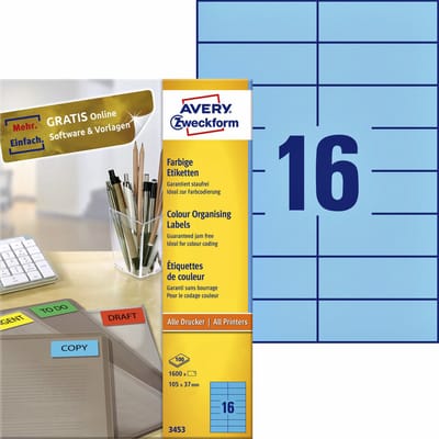 Etiket avery 3453 105x37mm blauw 1600st | 5 stuks