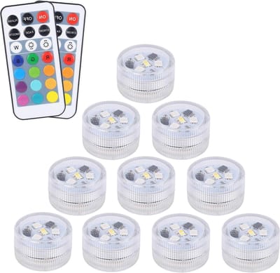 Onderdompelbare LED-vijververlichting - RGB Waterdichte onderwaterverlichting - Kleurveranderende badverlichting - Op batterijen - Met 2 afstandsbedieningen - Voor vijver vaas bad aquariumdecoratie (10 stuks) - Energieklasse A+