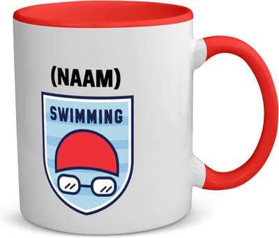Akyol - swimming met je eigen naam koffiemok - theemok - rood - Zwemmen - sport liefhebbers - mensen die houden van zwemmen - zwemdiploma - zwemcadeau - verjaardagscadeau - verjaardag - cadeau - kado - geschenk - gift - 350 ML inhoud