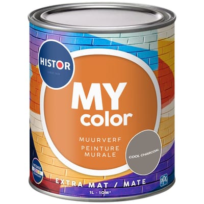 Histor MY Color Muurverf Extra Mat - Reinigbaar - Extra Dekkend - 1L - Cool Charcoal - Grijs